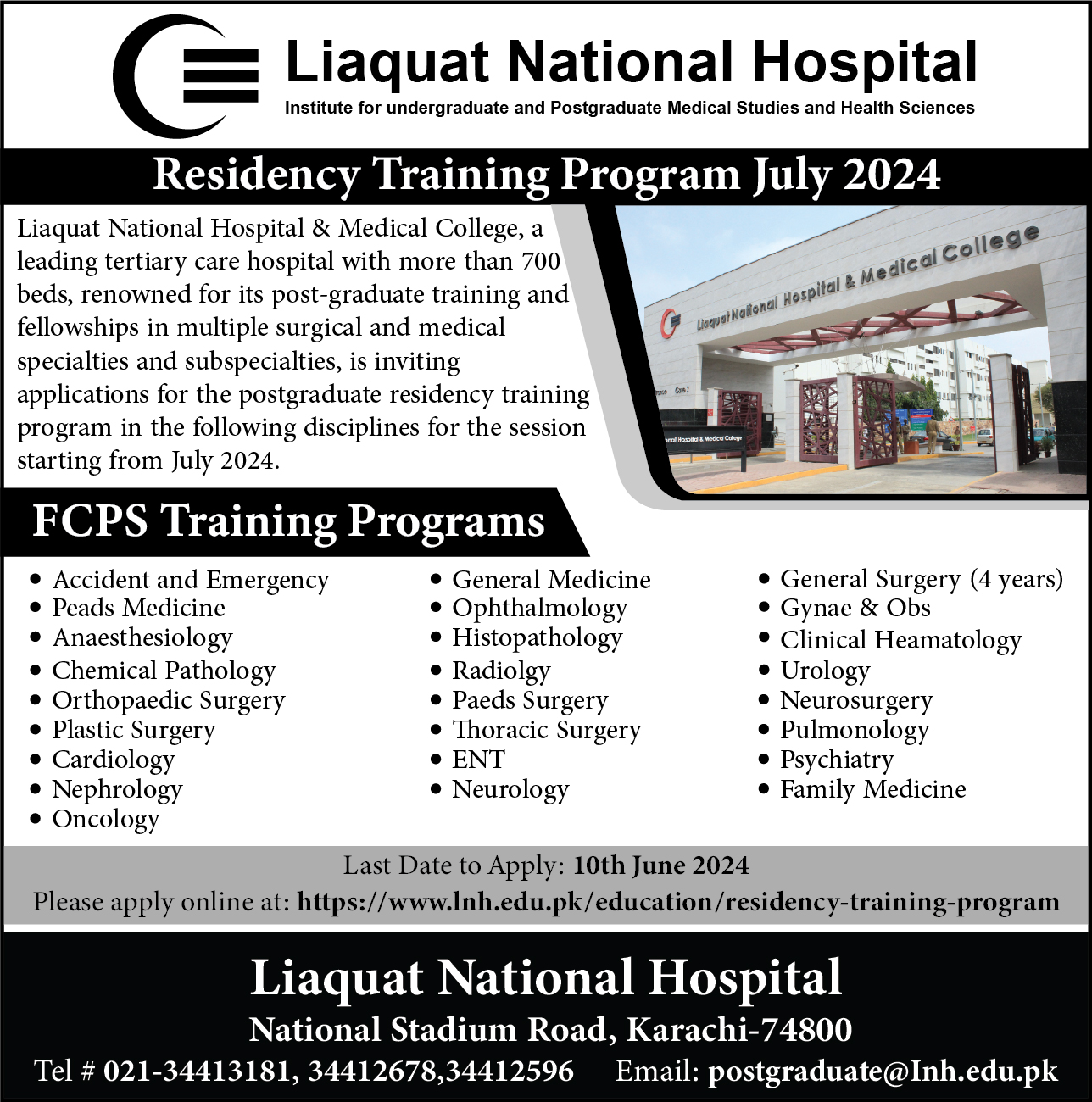 Residency Training Program July 2024- Liaquat National Hospital